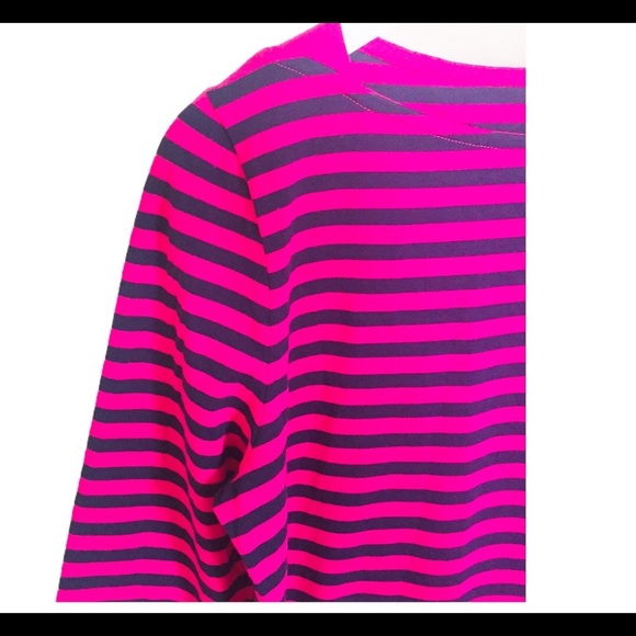 MERONA Bardot/Boat Fit Stripe Sleeve Tee/Top W 3/4 Length Sleeves Hot Pink Large - Picture 3 of 6